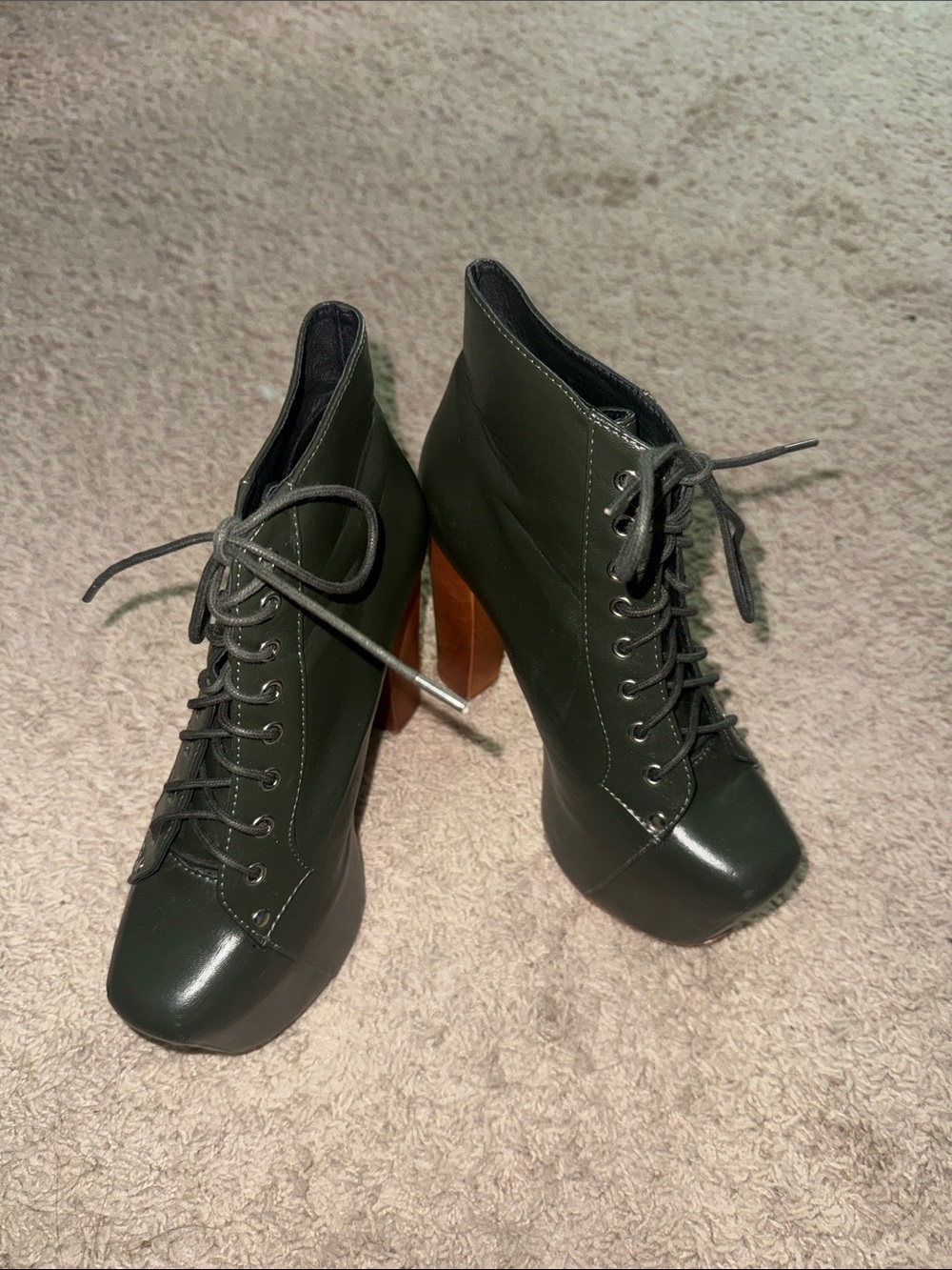 Women's Olive Green Lace-Up High Heel Booties